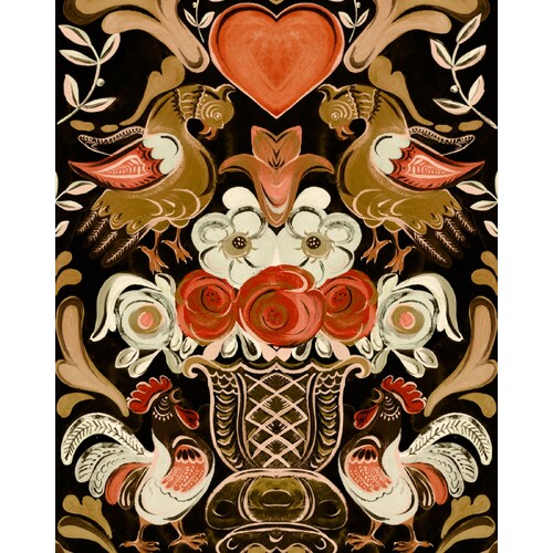 Goldene Henne | Folk Animal Art Wallpaper