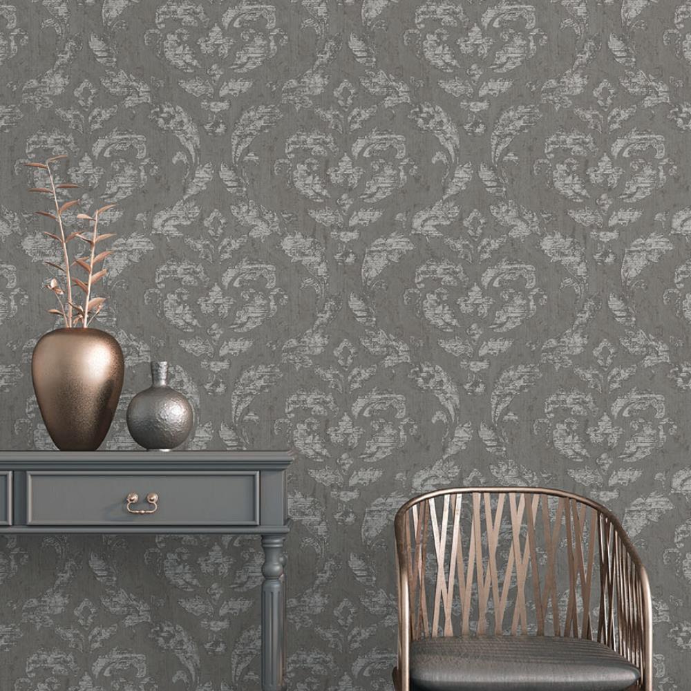 Ambiance | G67782 wallpaper. Grey vinyl damask wallpaper