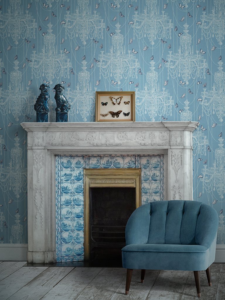 Crystal Wings Art Deco wallpaper design in Pearl Blue - Wallpaper Shop  Australia