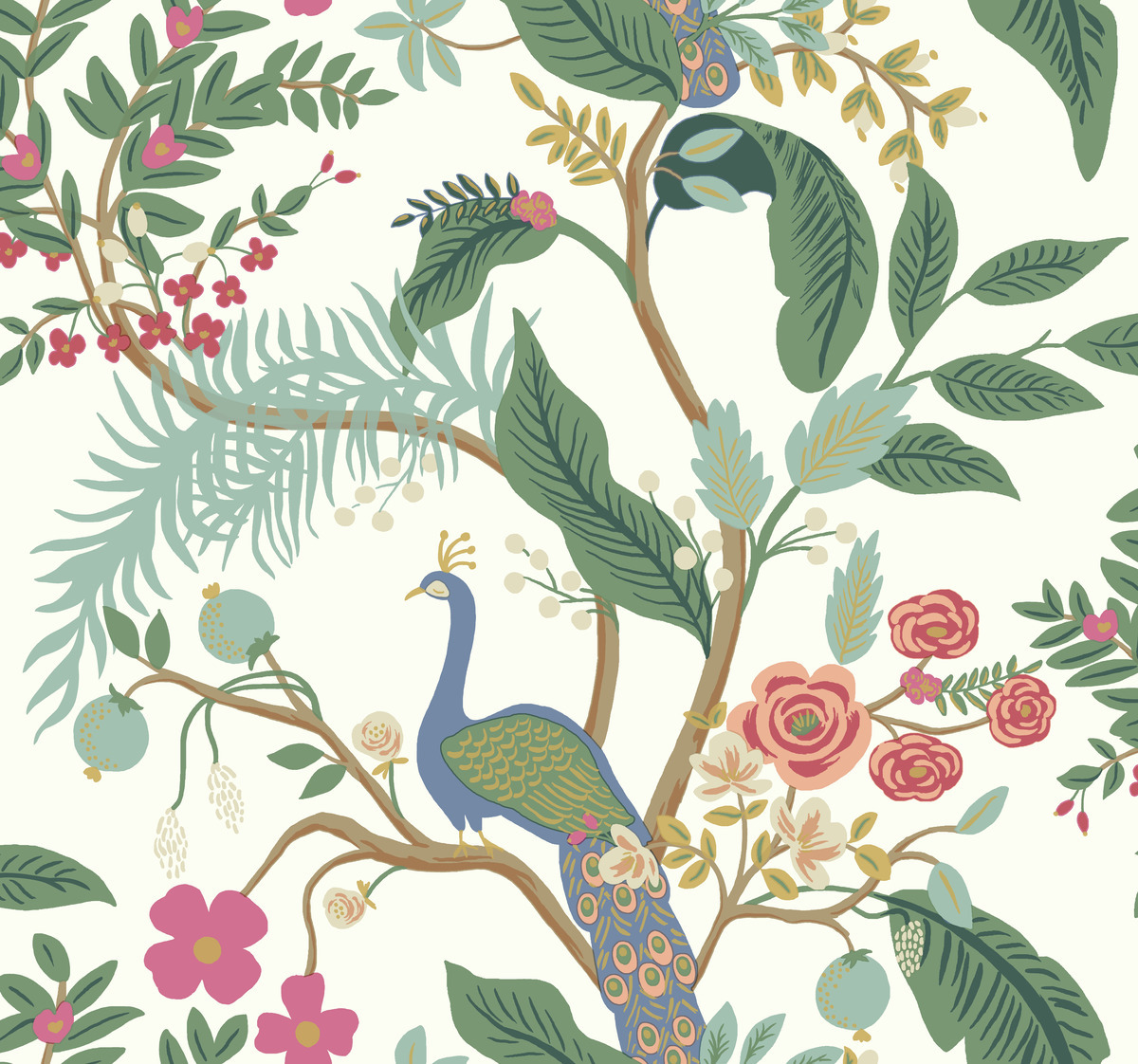 Peacock | Soft Green Multi by York Wallpaper R15174