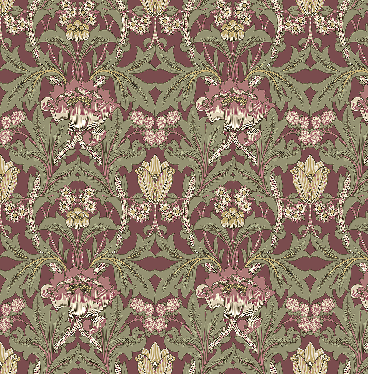 KT20501 Arts & Crafts style wallpaper - Red/Green - from KT20501 Arts & Crafts style wallpaper - Red/Green - from