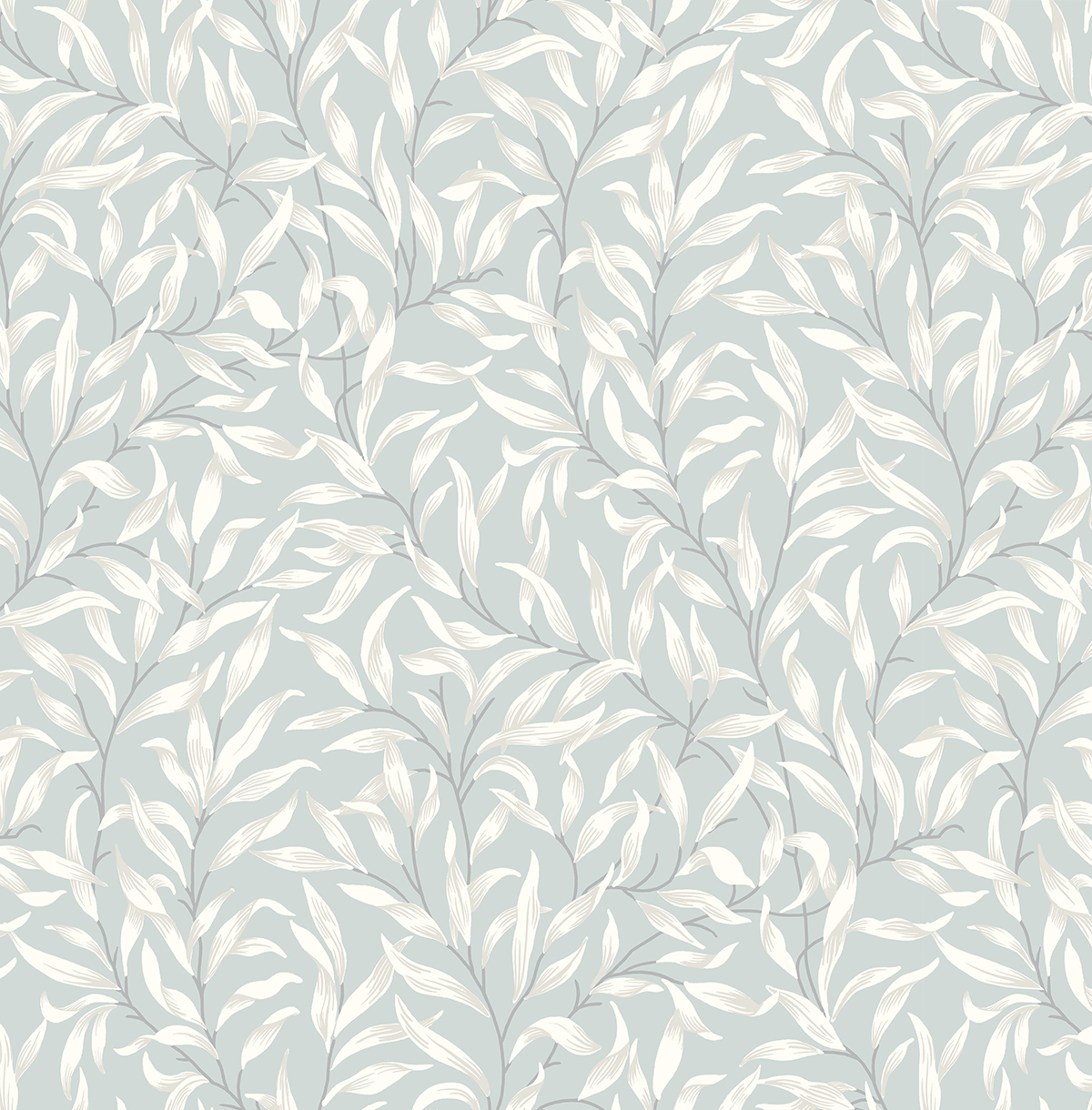 KT20922 Arts & Crafts style wallpaper - Soft Blue Leaf - from  
