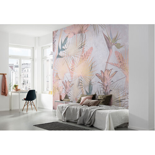 Tropical Concrete | Pastel Foliage Mural