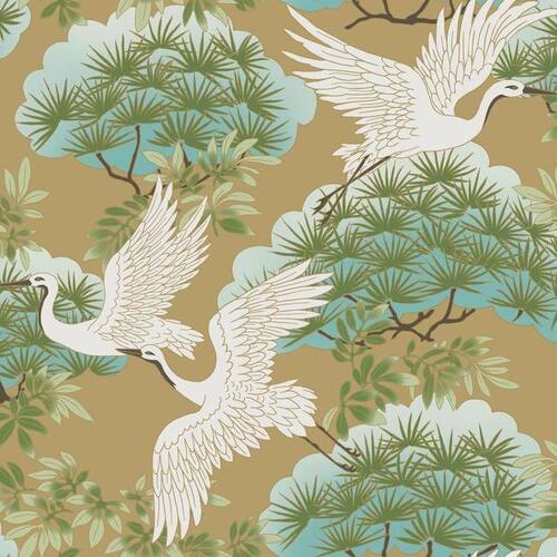 Sprig & Heron | Oriental Bird Wallpaper