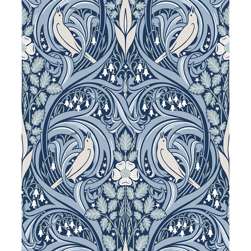 Bird Scroll | Damask Bird Ogee Wallpaper