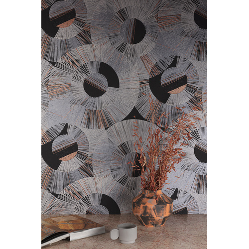 Circum | Brush Stripe Circles Wallpaper